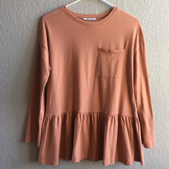 Zara Tops - Zara Dusty Blush long sleeve peplum size Small